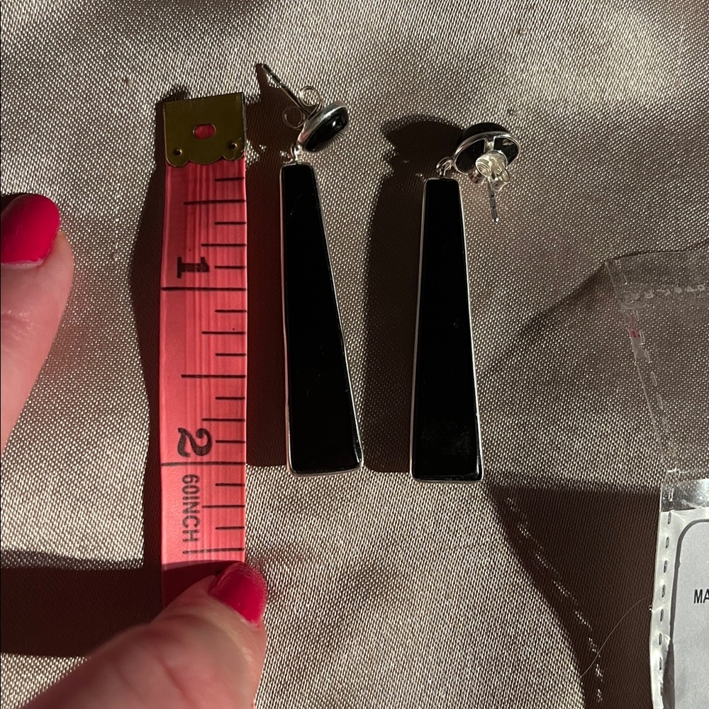 Black Onyx and Silver Pierced Earrings - Picture 4 of 5